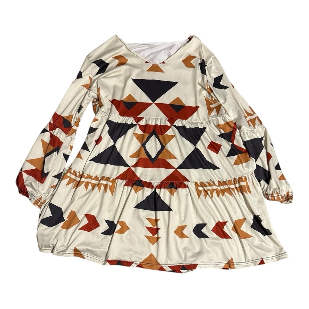 Chic Geometric Women's Tunic in Cream, Black, and Orange